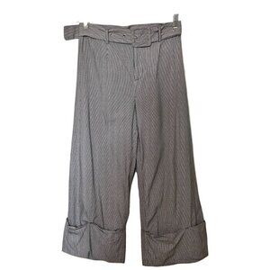 ANTHRO CURRENT AIR BLACK WHITE CHECKERED WIDE CROPPED ROLLED CUFF BELTED PANTS